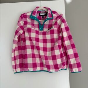 Lands’ End Pink Buffalo Plaid Snap Neck Fleece Pullover XS